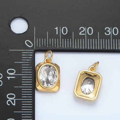 24K Gold Filled Clear CZ Oval Edged Rectangle Charm | X590