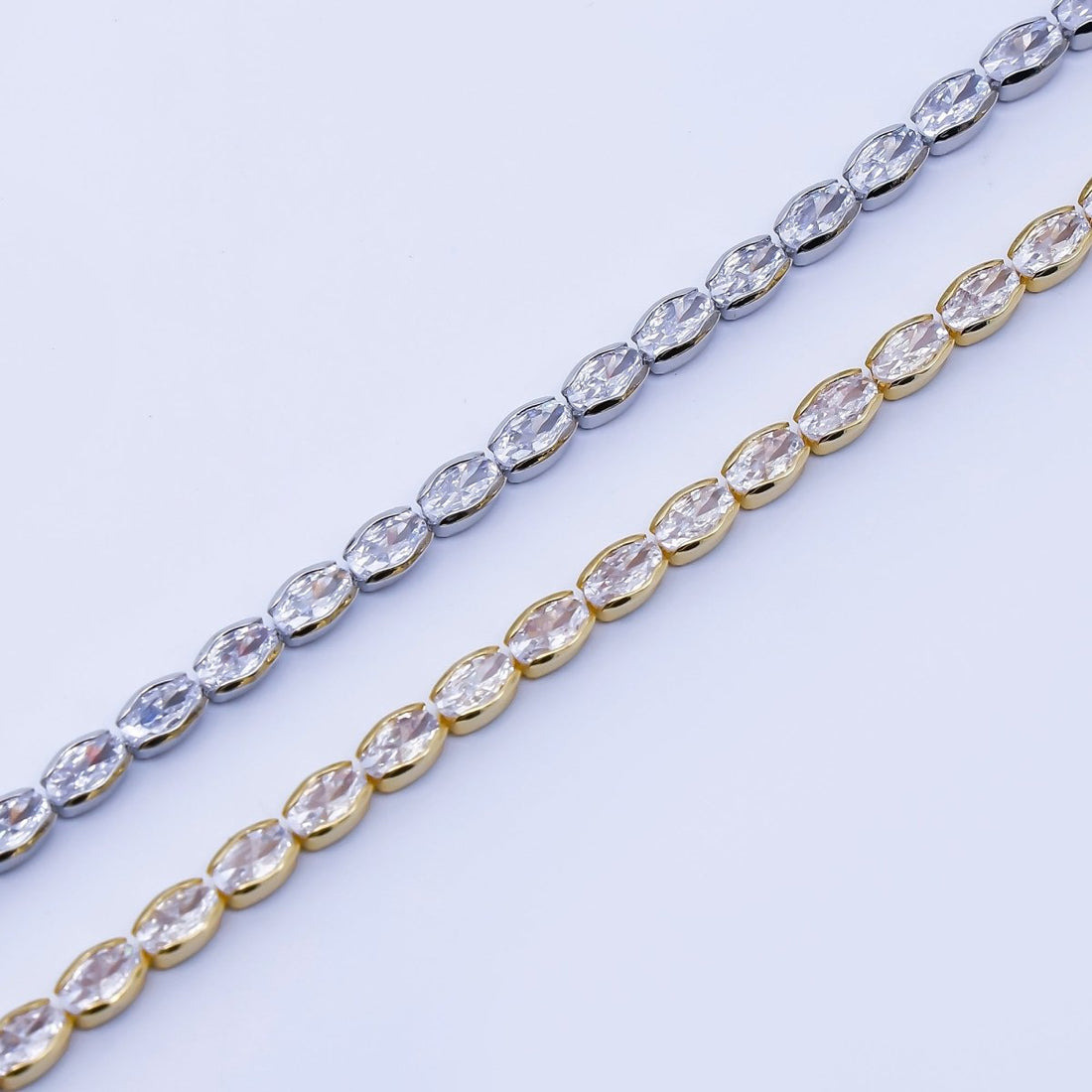 24K Gold Filled Clear CZ Oval Tennis Chain Necklace in Silver &amp; Gold | WA-3904 WA-3905
