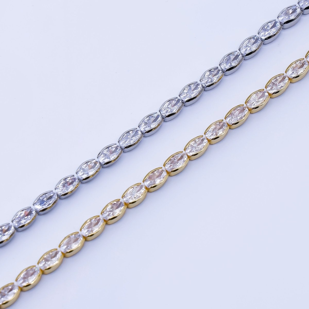 24K Gold Filled Clear CZ Oval Tennis Chain Necklace in Silver &amp; Gold | WA-3904 WA-3905