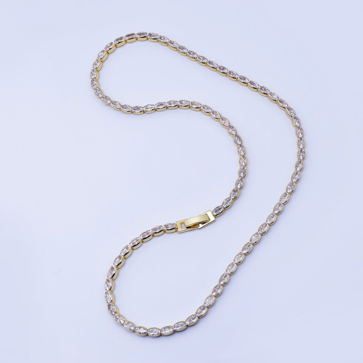 24K Gold Filled Clear CZ Oval Tennis Chain Necklace in Silver &amp; Gold | WA-3904 WA-3905