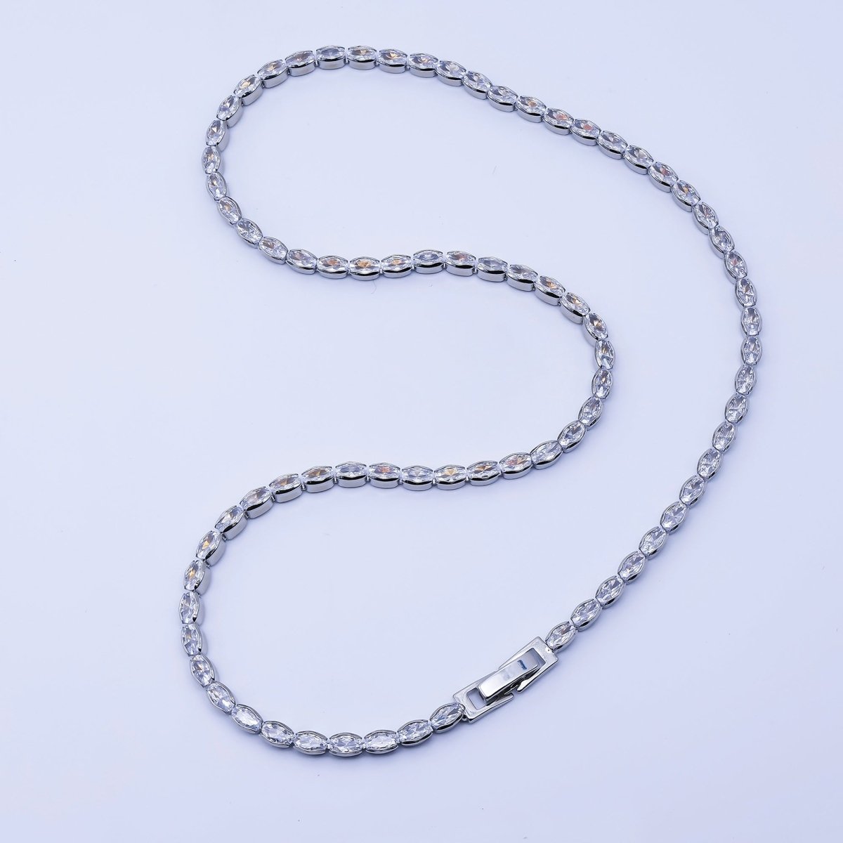 24K Gold Filled Clear CZ Oval Tennis Chain Necklace in Silver &amp; Gold | WA-3904 WA-3905