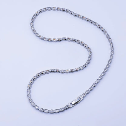 24K Gold Filled Clear CZ Oval Tennis Chain Necklace in Silver &amp; Gold | WA-3904 WA-3905