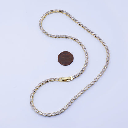 24K Gold Filled Clear CZ Oval Tennis Chain Necklace in Silver &amp; Gold | WA-3904 WA-3905