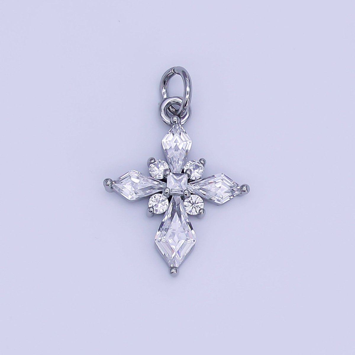 24K Gold Filled Clear CZ Passion Cross Religious Charm in Gold &amp; Silver | X301 C444