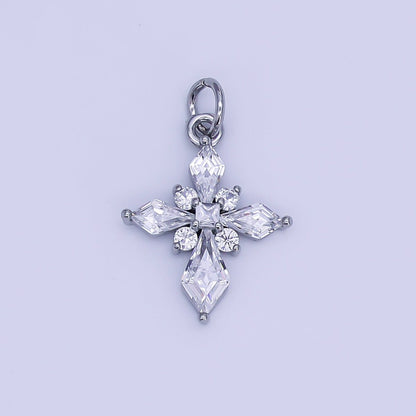 24K Gold Filled Clear CZ Passion Cross Religious Charm in Gold &amp; Silver | X301 C444
