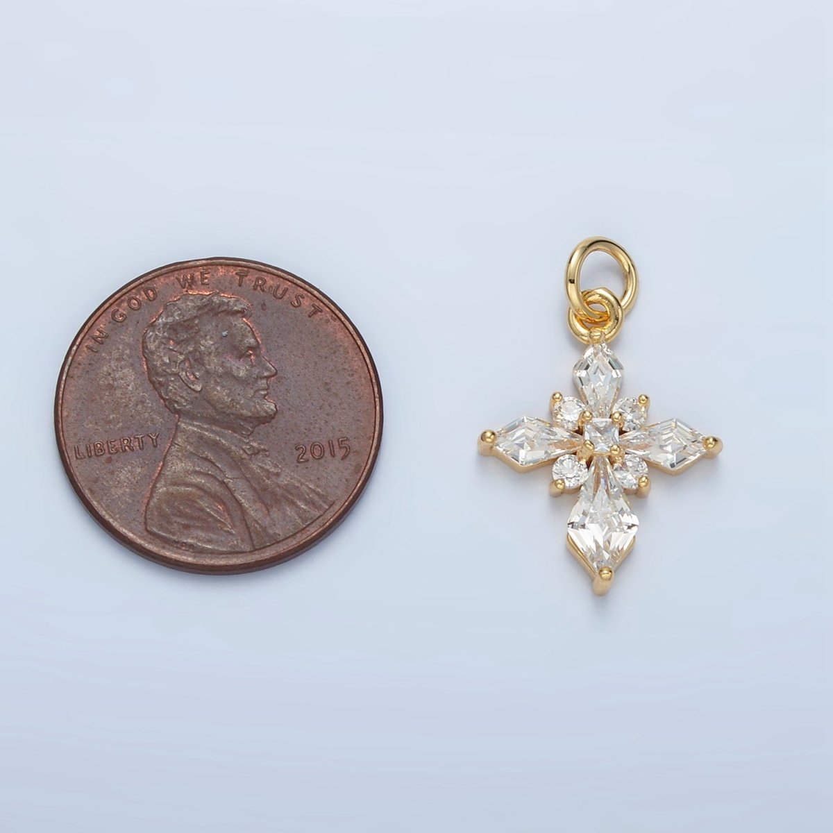 24K Gold Filled Clear CZ Passion Cross Religious Charm in Gold &amp; Silver | X301 C444