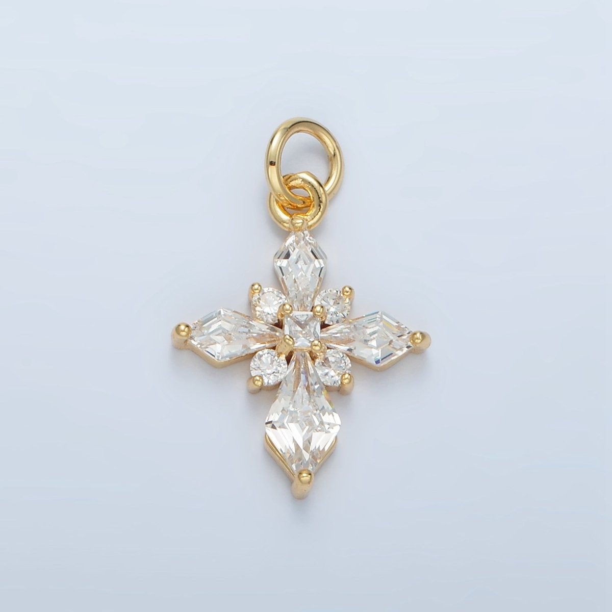 24K Gold Filled Clear CZ Passion Cross Religious Charm in Gold &amp; Silver | X301 C444
