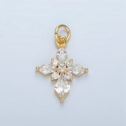 24K Gold Filled Clear CZ Passion Cross Religious Charm in Gold &amp; Silver | X301 C444
