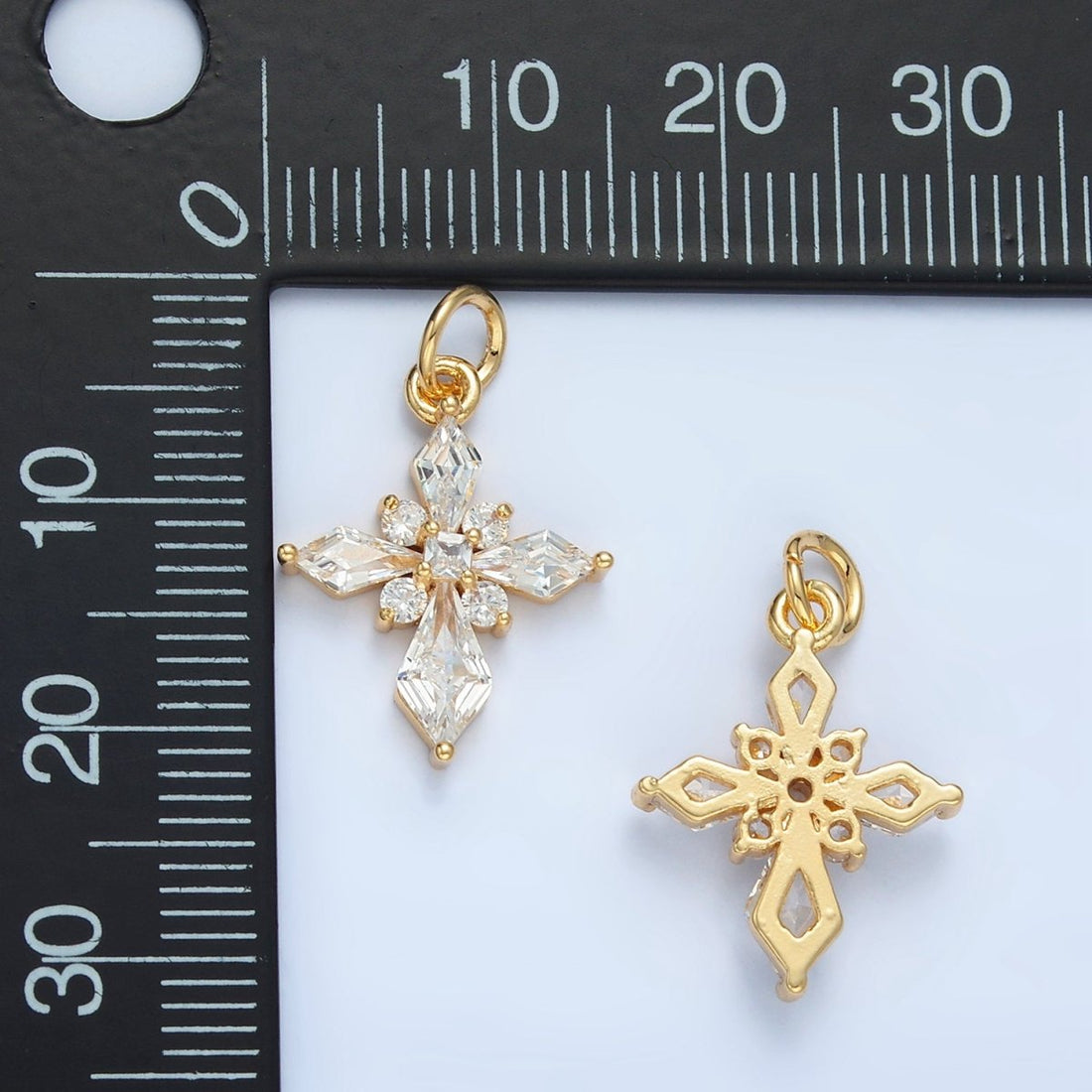 24K Gold Filled Clear CZ Passion Cross Religious Charm in Gold &amp; Silver | X301 C444