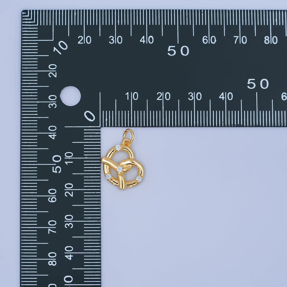 24K Gold Filled Clear CZ Pastry Pretzel 3D Multidimensional Charm | C003