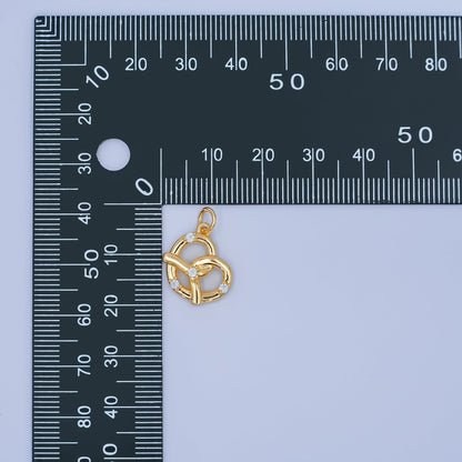 24K Gold Filled Clear CZ Pastry Pretzel 3D Multidimensional Charm | C003