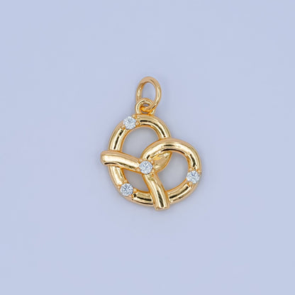 24K Gold Filled Clear CZ Pastry Pretzel 3D Multidimensional Charm | C003