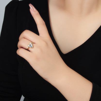24K Gold Filled Clear CZ Pixel Heart Solitaire Ring | U342