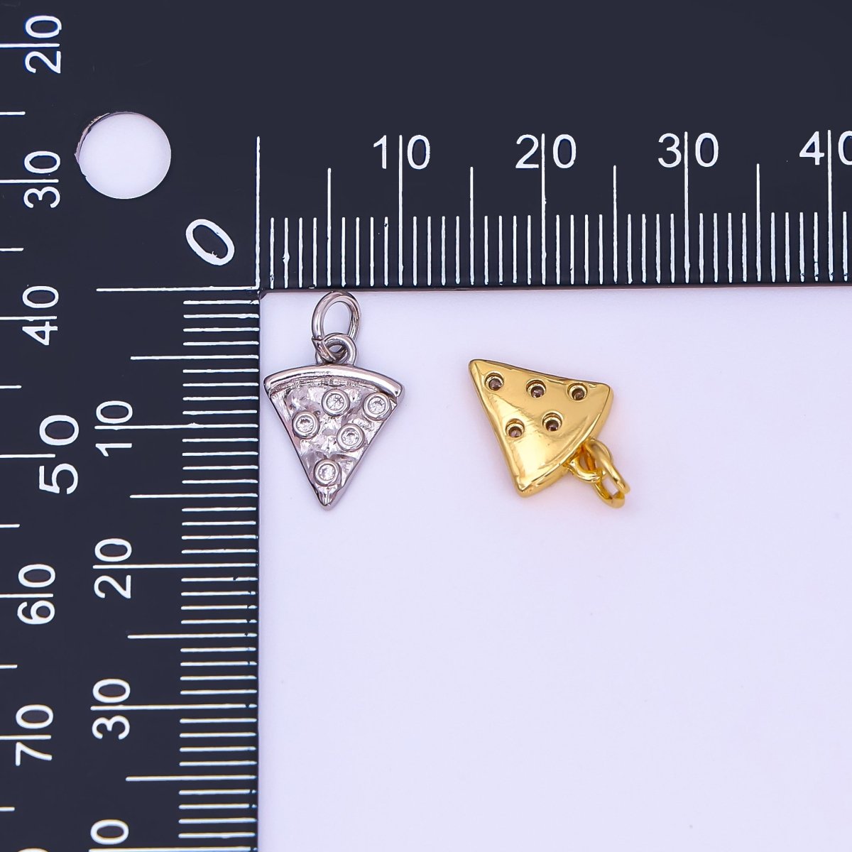 24K Gold Filled 12.5mm Clear CZ Pizza Slice Mini Charm in Gold &amp; Silver | AF438