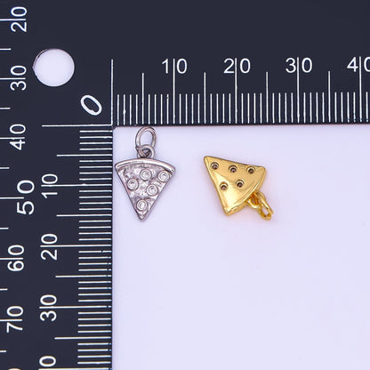 24K Gold Filled 12.5mm Clear CZ Pizza Slice Mini Charm in Gold &amp; Silver | AF438