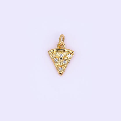 24K Gold Filled 12.5mm Clear CZ Pizza Slice Mini Charm in Gold &amp; Silver | AF438
