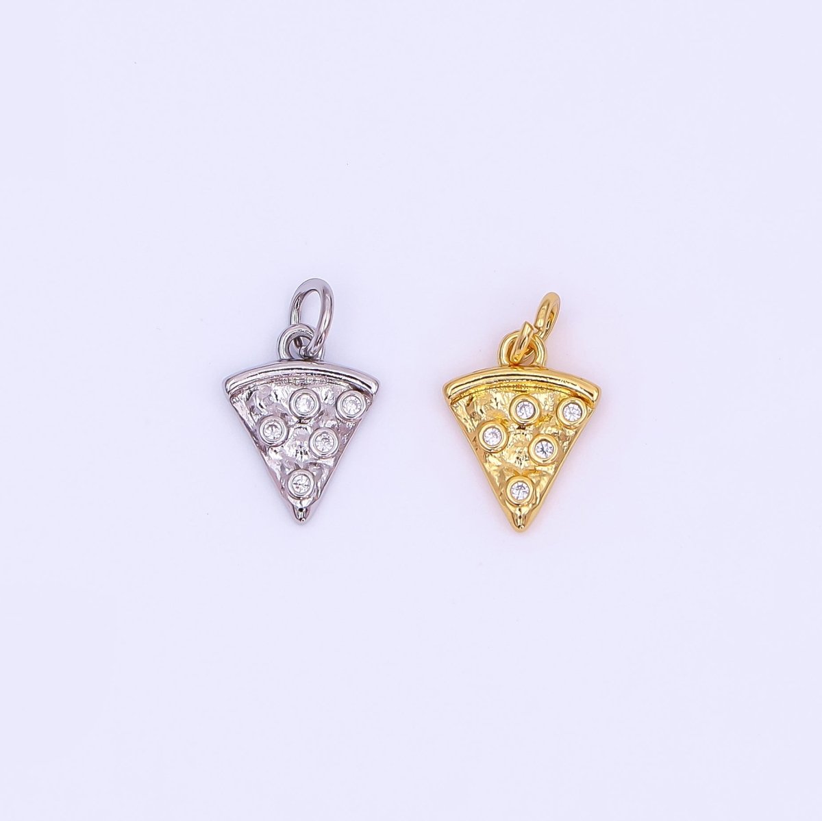 24K Gold Filled 12.5mm Clear CZ Pizza Slice Mini Charm in Gold &amp; Silver | AF438