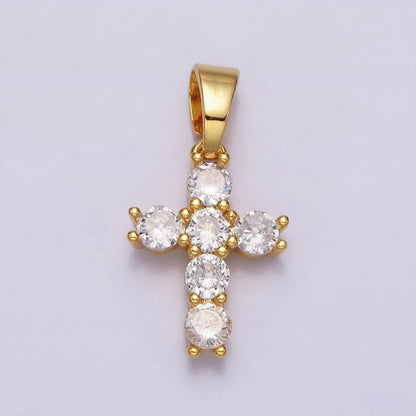 24K Gold Filled Clear CZ Religious 24mm Cross Pendant | AA442