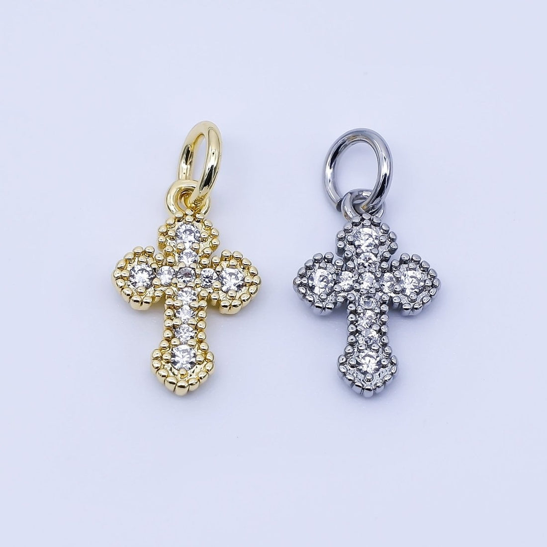 24K Gold Filled Clear CZ Religious Cross Charm in Gold &amp; Silver | C974