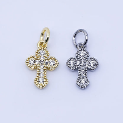 24K Gold Filled Clear CZ Religious Cross Charm in Gold &amp; Silver | C974