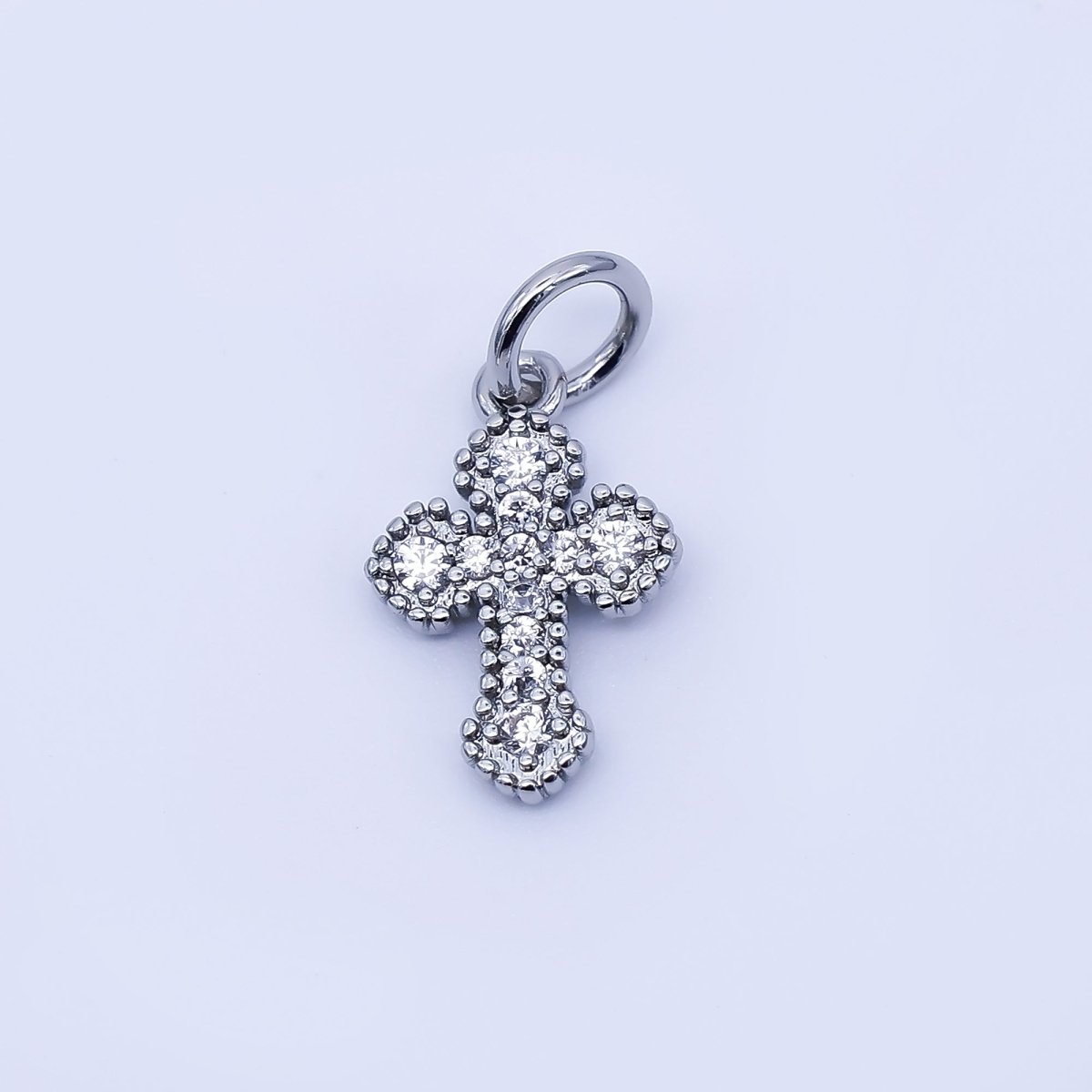 24K Gold Filled Clear CZ Religious Cross Charm in Gold &amp; Silver | C974
