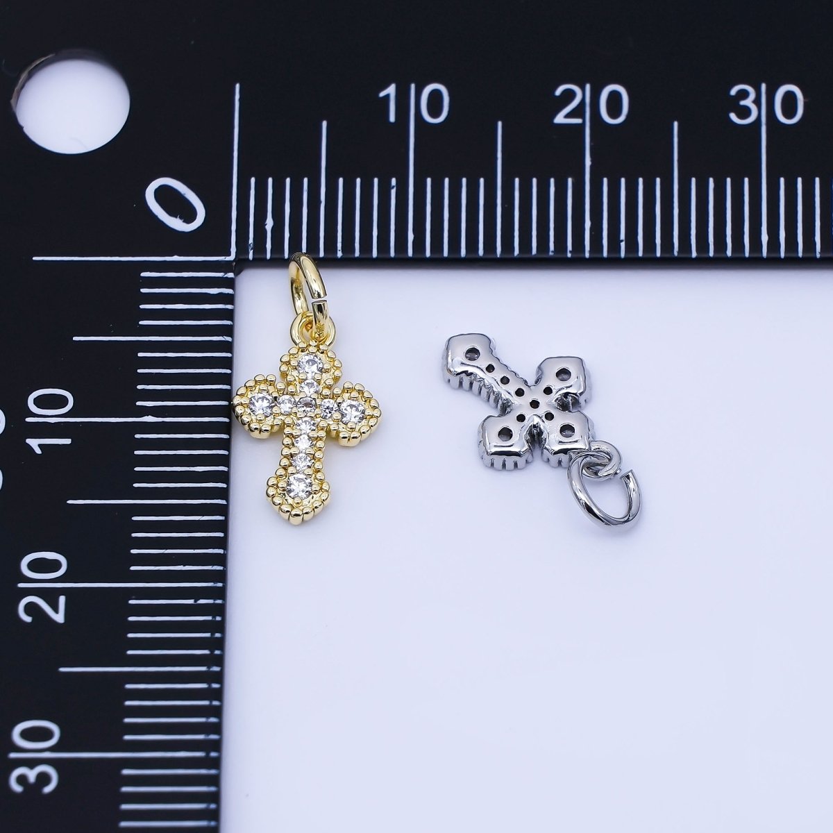 24K Gold Filled Clear CZ Religious Cross Charm in Gold &amp; Silver | C974