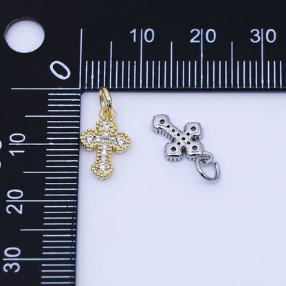 24K Gold Filled Clear CZ Religious Cross Charm in Gold &amp; Silver | C974