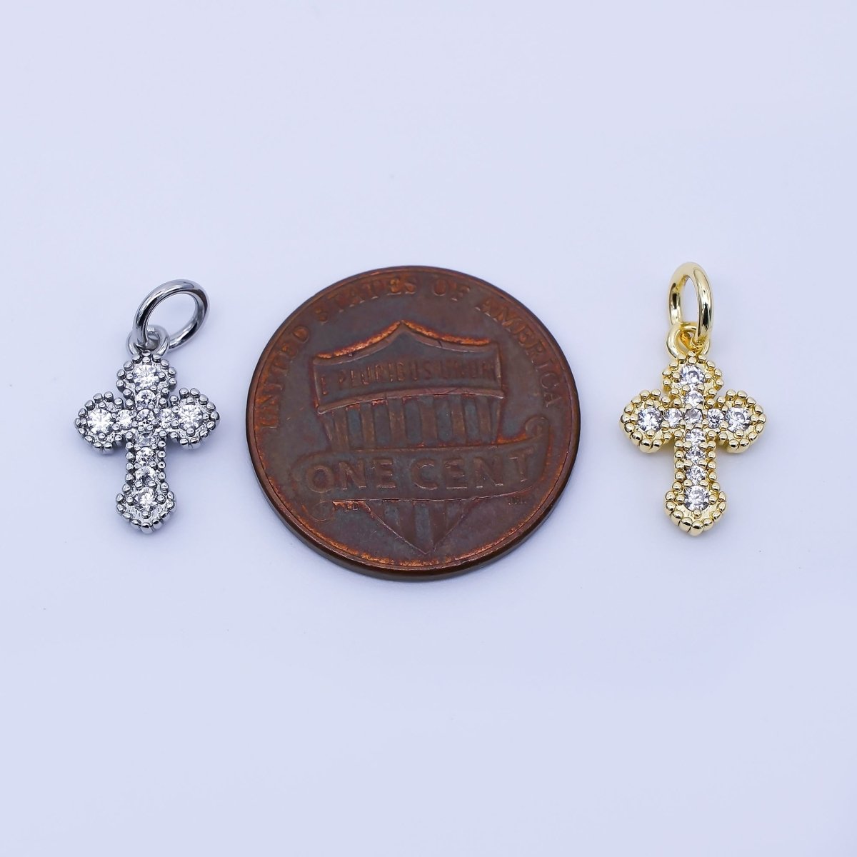 24K Gold Filled Clear CZ Religious Cross Charm in Gold &amp; Silver | C974