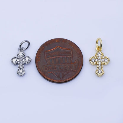 24K Gold Filled Clear CZ Religious Cross Charm in Gold &amp; Silver | C974