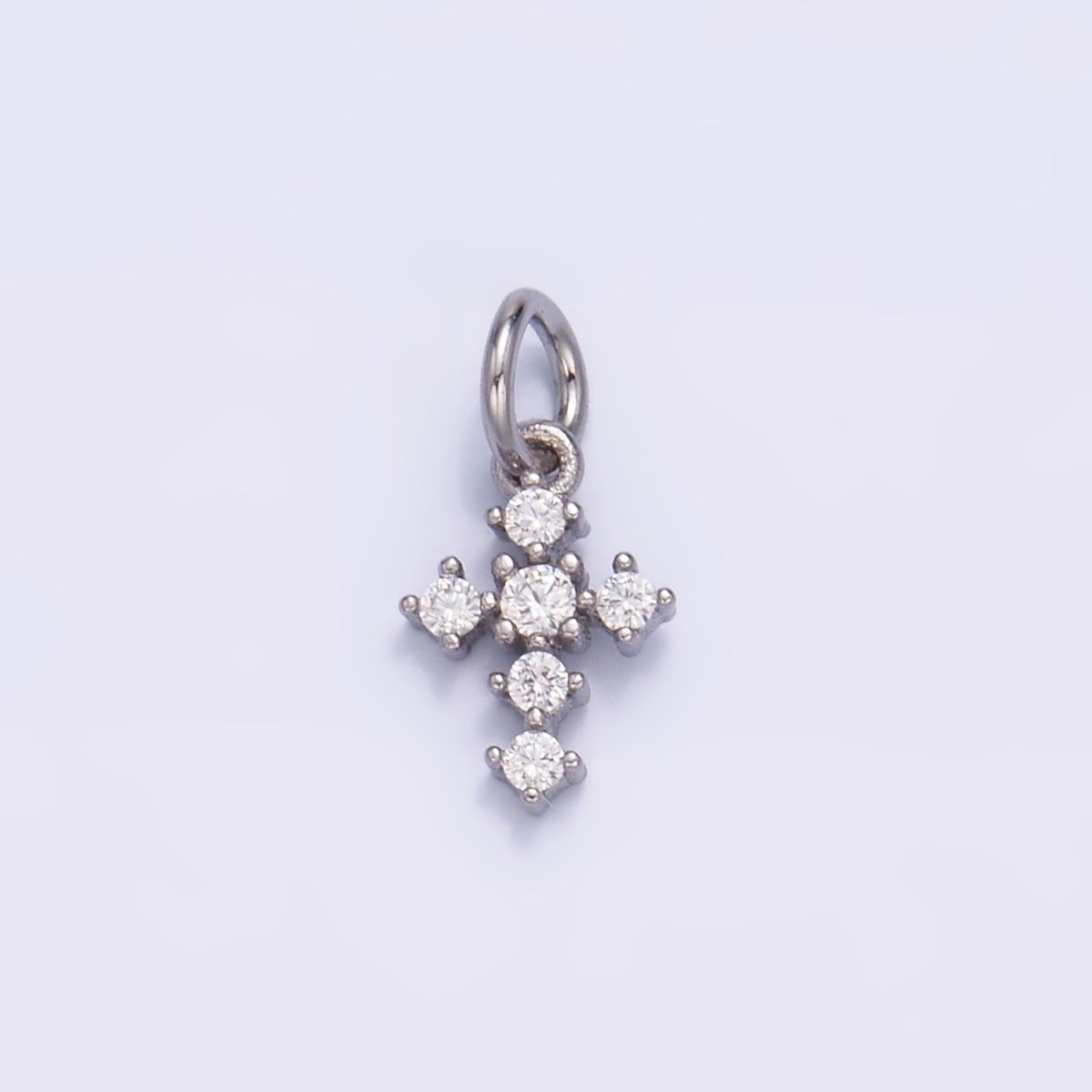 24K Gold Filled 9mm Clear CZ Religious Cross Mini Charm in Gold &amp; Silver | W880