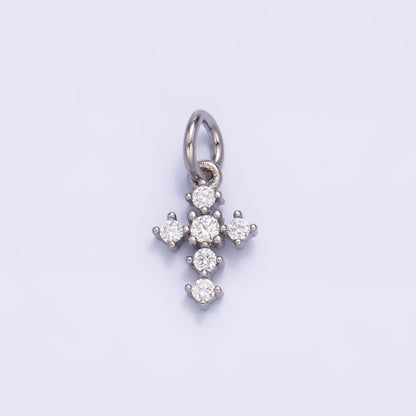24K Gold Filled 9mm Clear CZ Religious Cross Mini Charm in Gold &amp; Silver | W880