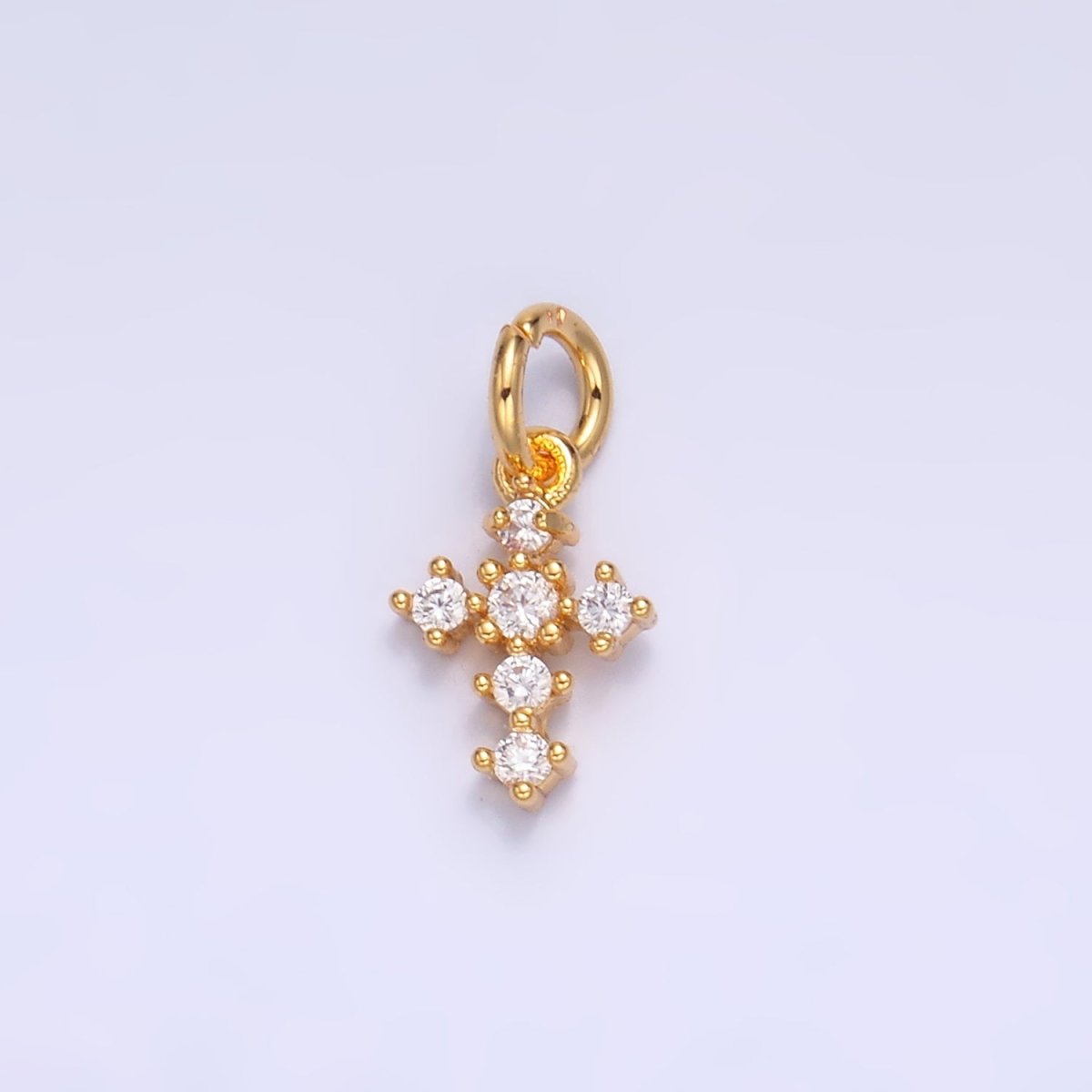 24K Gold Filled 9mm Clear CZ Religious Cross Mini Charm in Gold &amp; Silver | W880