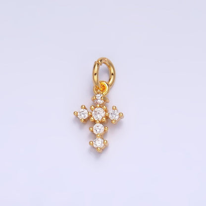 24K Gold Filled 9mm Clear CZ Religious Cross Mini Charm in Gold &amp; Silver | W880