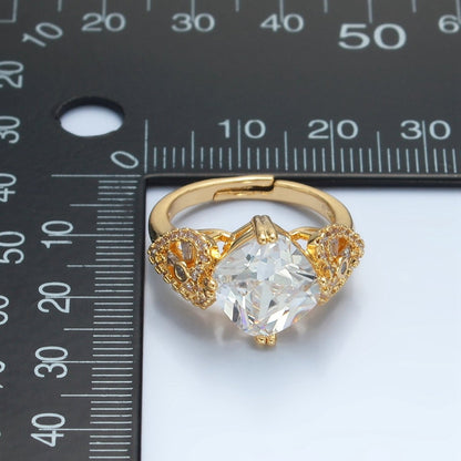 24K Gold Filled Clear CZ Rhombus Micro Paved CZ Artisan Heart Solitaire Ring | U338
