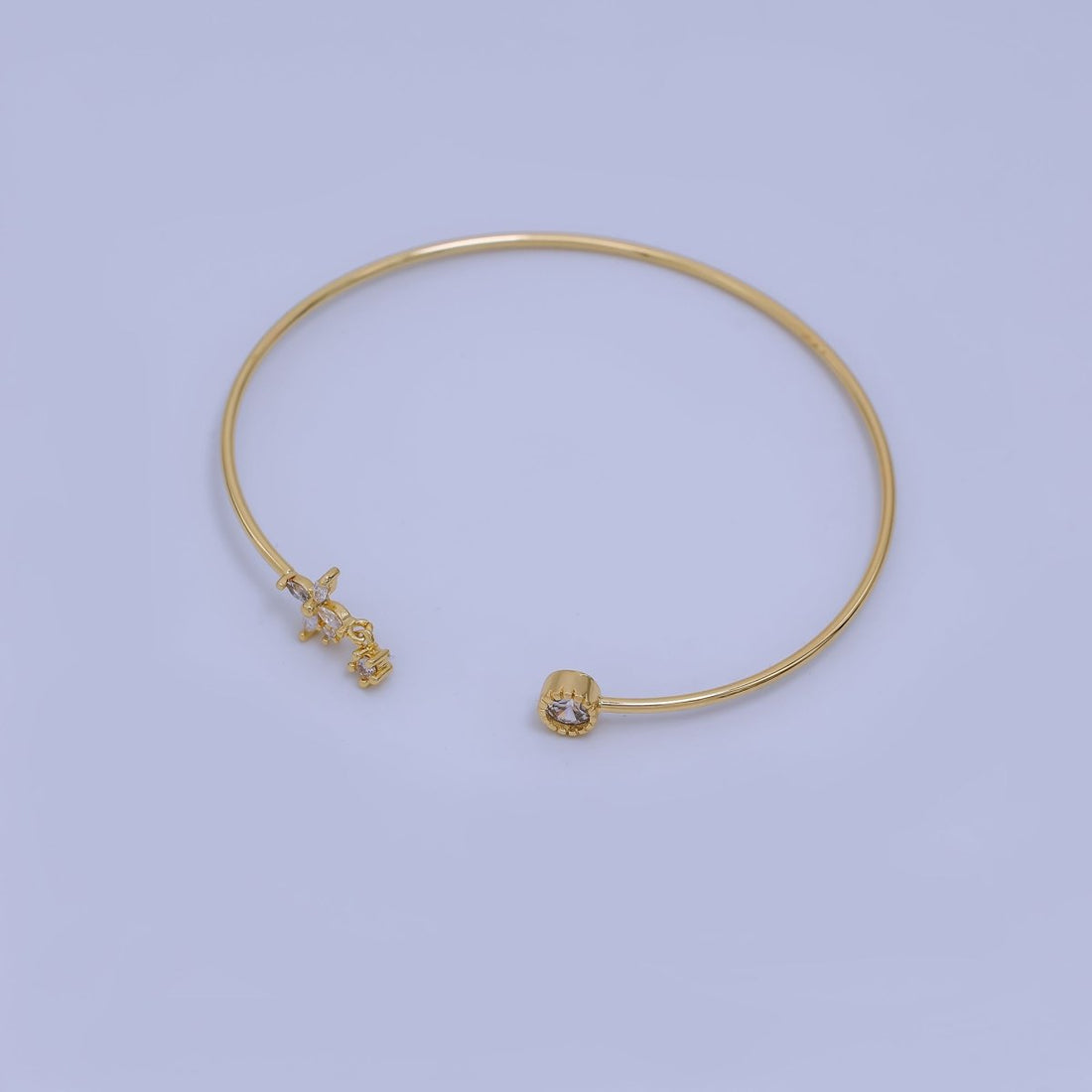 24K Gold Filled Clear CZ Round Flower Drop Cuff Bracelet | WA-03322