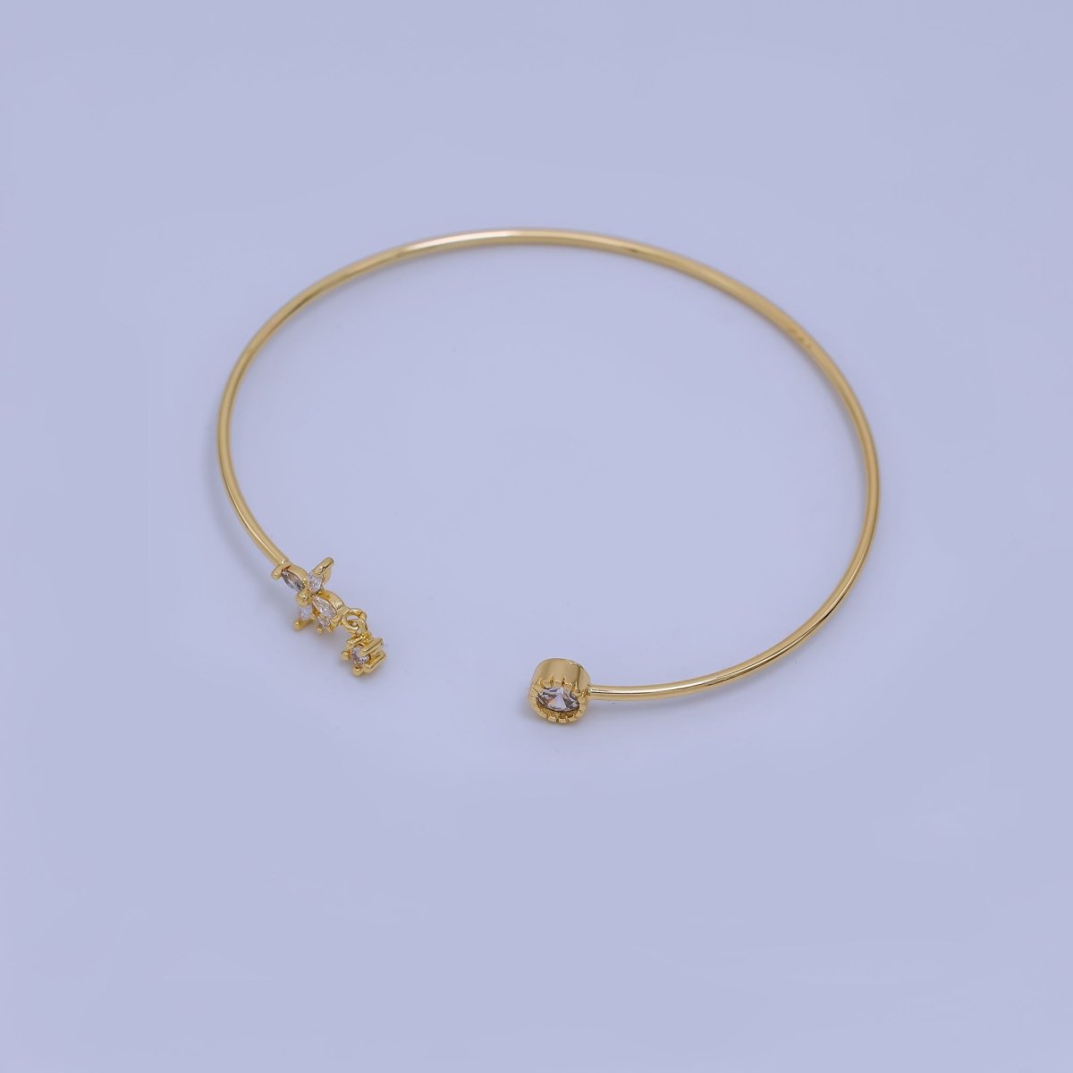 24K Gold Filled Clear CZ Round Flower Drop Cuff Bracelet | WA-03322