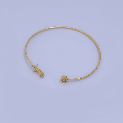 24K Gold Filled Clear CZ Round Flower Drop Cuff Bracelet | WA-03322