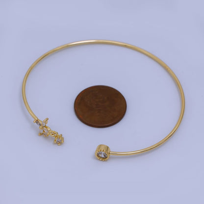 24K Gold Filled Clear CZ Round Flower Drop Cuff Bracelet | WA-03322