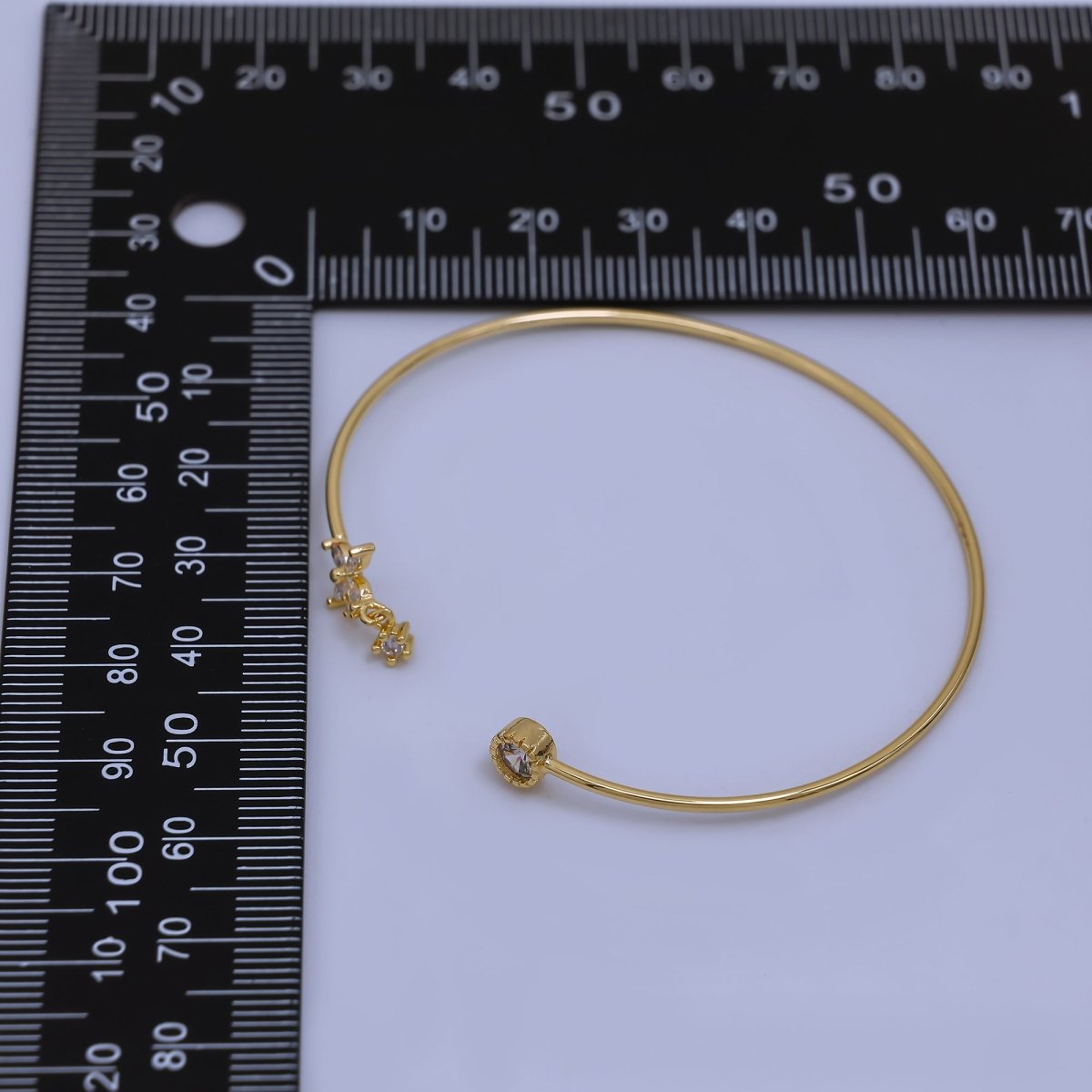 24K Gold Filled Clear CZ Round Flower Drop Cuff Bracelet | WA-03322