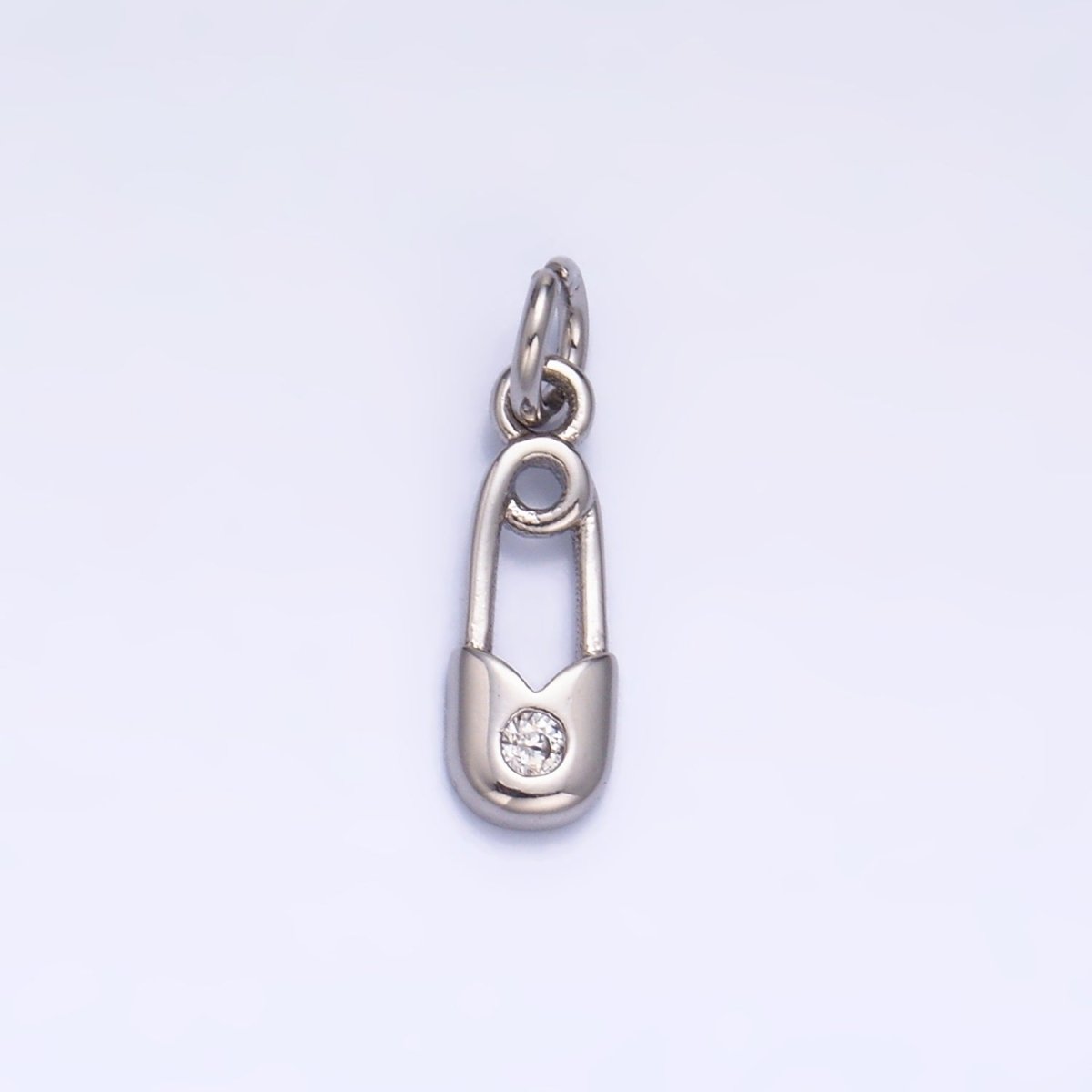 24K Gold Filled 11.5mm Clear CZ Safety Pin Mini Charm in Gold &amp; Silver | W882