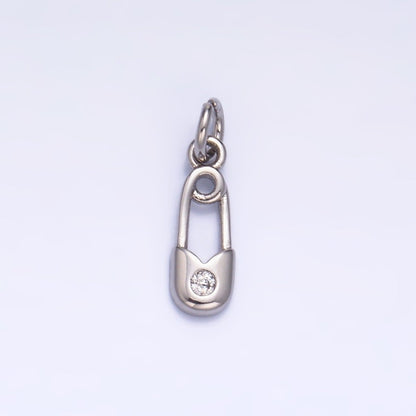 24K Gold Filled 11.5mm Clear CZ Safety Pin Mini Charm in Gold &amp; Silver | W882