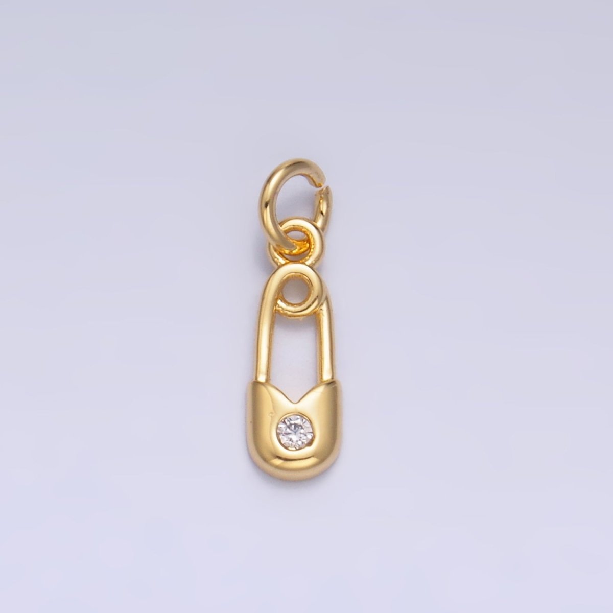 24K Gold Filled 11.5mm Clear CZ Safety Pin Mini Charm in Gold &amp; Silver | W882
