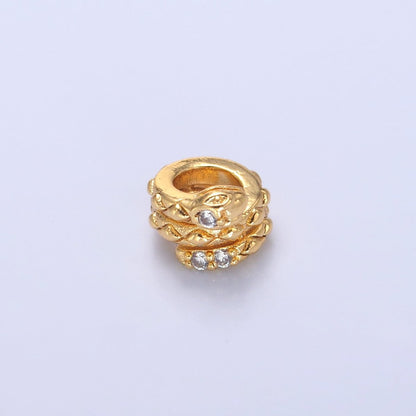 24K Gold Filled Clear CZ Snake Serpent Rondelle Bead in Gold &amp; Silver | B634