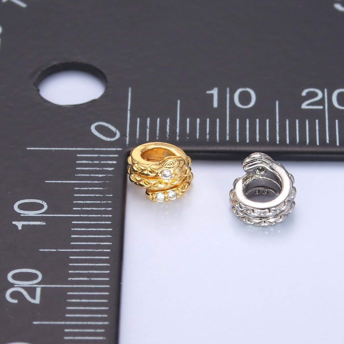 24K Gold Filled Clear CZ Snake Serpent Rondelle Bead in Gold &amp; Silver | B634