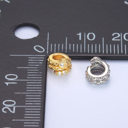 24K Gold Filled Clear CZ Snake Serpent Rondelle Bead in Gold &amp; Silver | B634