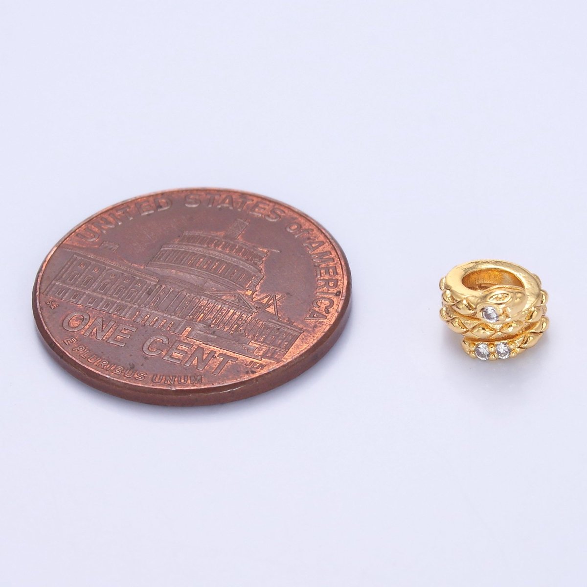 24K Gold Filled Clear CZ Snake Serpent Rondelle Bead in Gold &amp; Silver | B634