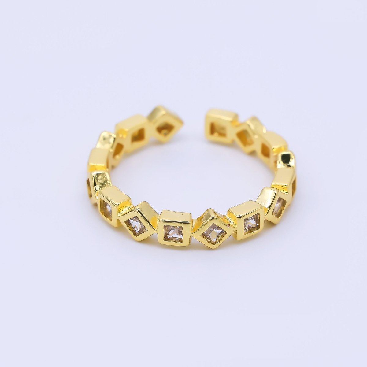 24K Gold Filled Clear CZ Square Cluster Adjustable Ring | O1182