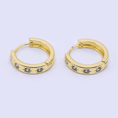 24K Gold Filled Clear CZ Sun Celestial Jewelry Hinged Hoops Earrings | AD-515