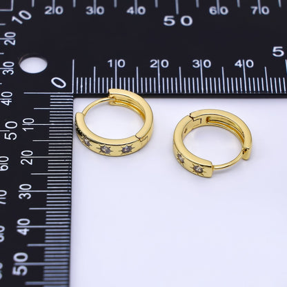 24K Gold Filled Clear CZ Sun Celestial Jewelry Hinged Hoops Earrings | AD-515