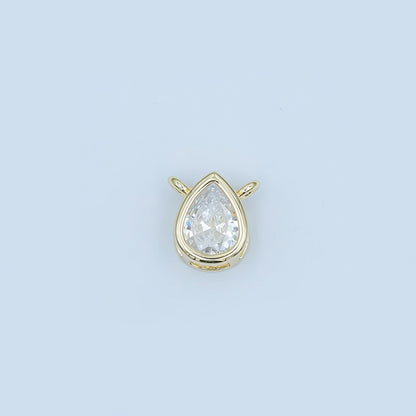 24K Gold Filled Clear CZ Teardrop Bezel Connector | Y013